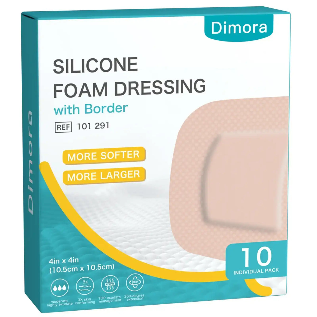 foam dressings Dimora Ultra Soft Silicone Foam Dressing 4" x 4" (10 Pack)