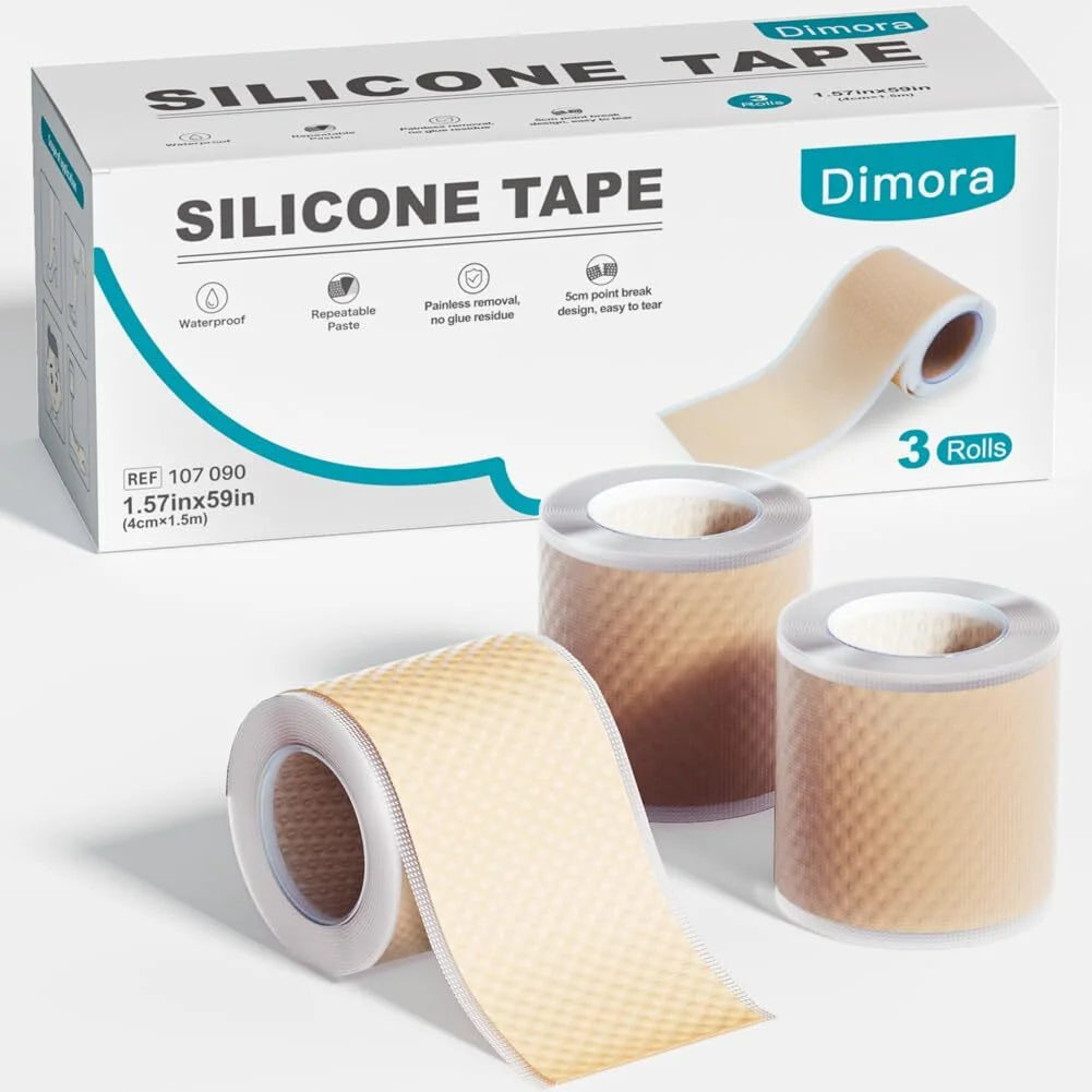 Dimora Silicone Tape 3 Rolls - Hypoallergenic Medical Tape for Sensitive Skin, Pain-Free Removal First Aid Tapes with Easy Tear Precut, Waterproof Surgical Tape, 1.6 in x 177 in