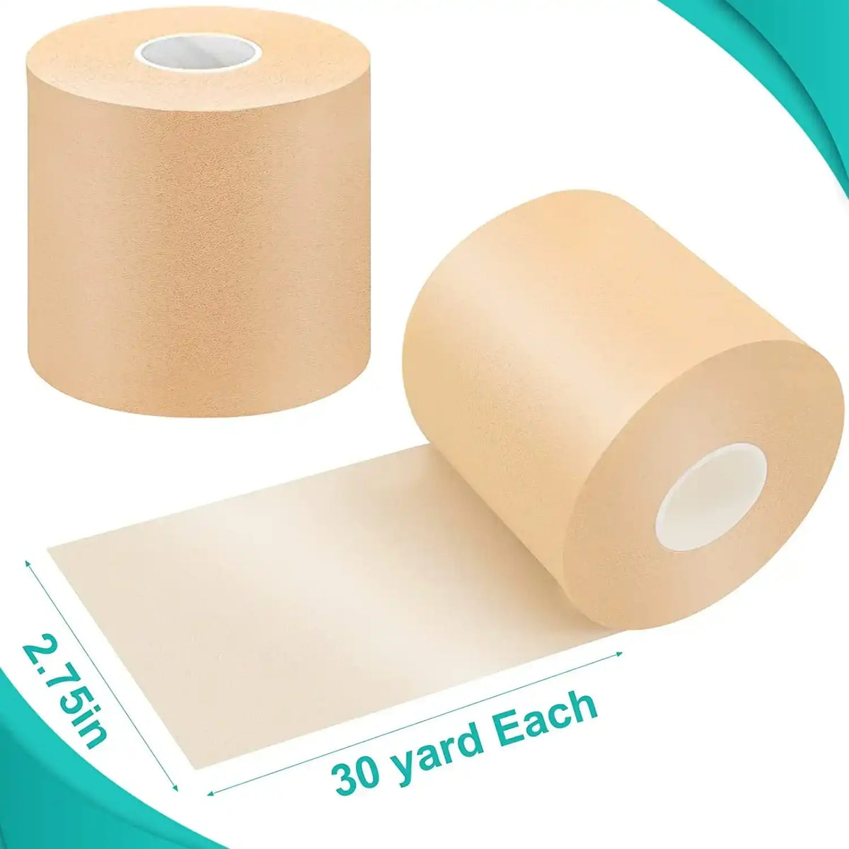 Beige medical foam tape roll, 2.75 inch x 30 yard, unrolled on a clean background