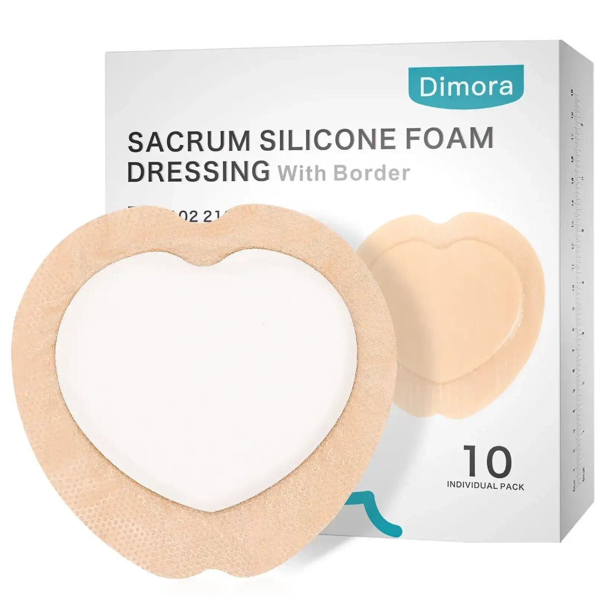 Heart-shaped sacrum silicone foam dressing with border, box of 10, for wound care