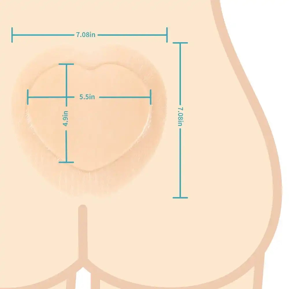 Heart-shaped adhesive wound dressing pad measured on lower back, medical care product