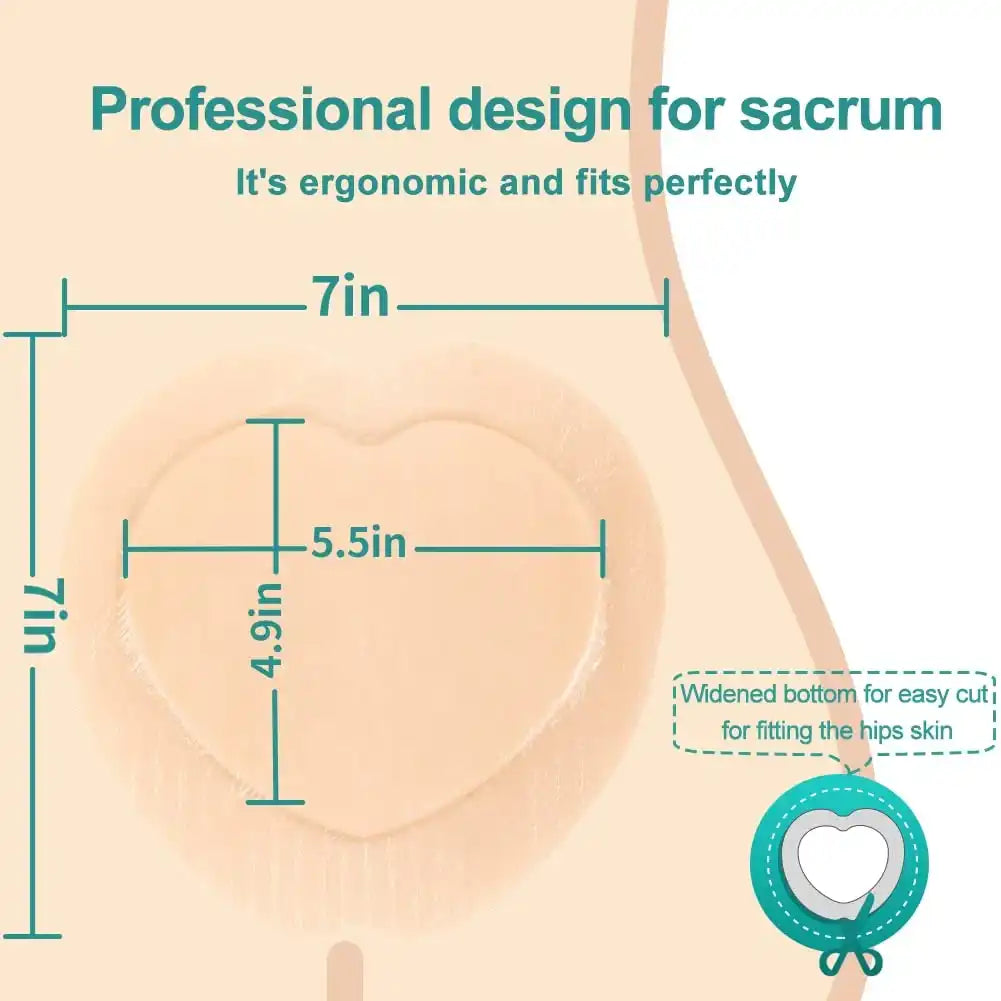 Sacral foam dressing pad with ergonomic heart shape, 7x7 inch, for wound care and pressure ulcer prevention