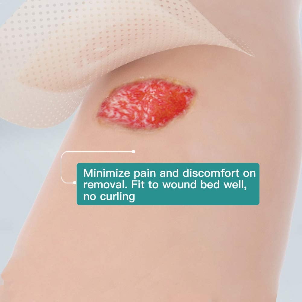 Dimora Silicone Foam Dressing Silver Ag Sterile Wound Bandage with Gentle Silicone Adhesive Border 4"x 4" 5 Packs