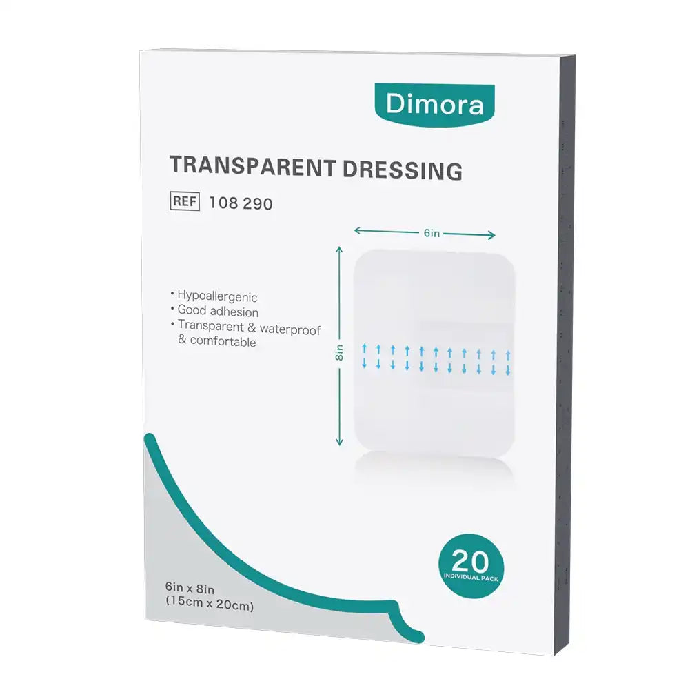 Dimora Transparent Film Dressing 6x8 inch 20 Packs with Hypoallergenic Adhesive, Large Waterproof Wound Bandages Post Su Dimora Transparent Film Dressing 6x8 inch 20 Packs with Hypoallergenic Adhesive, Large Waterproof Wound Bandages Post Su