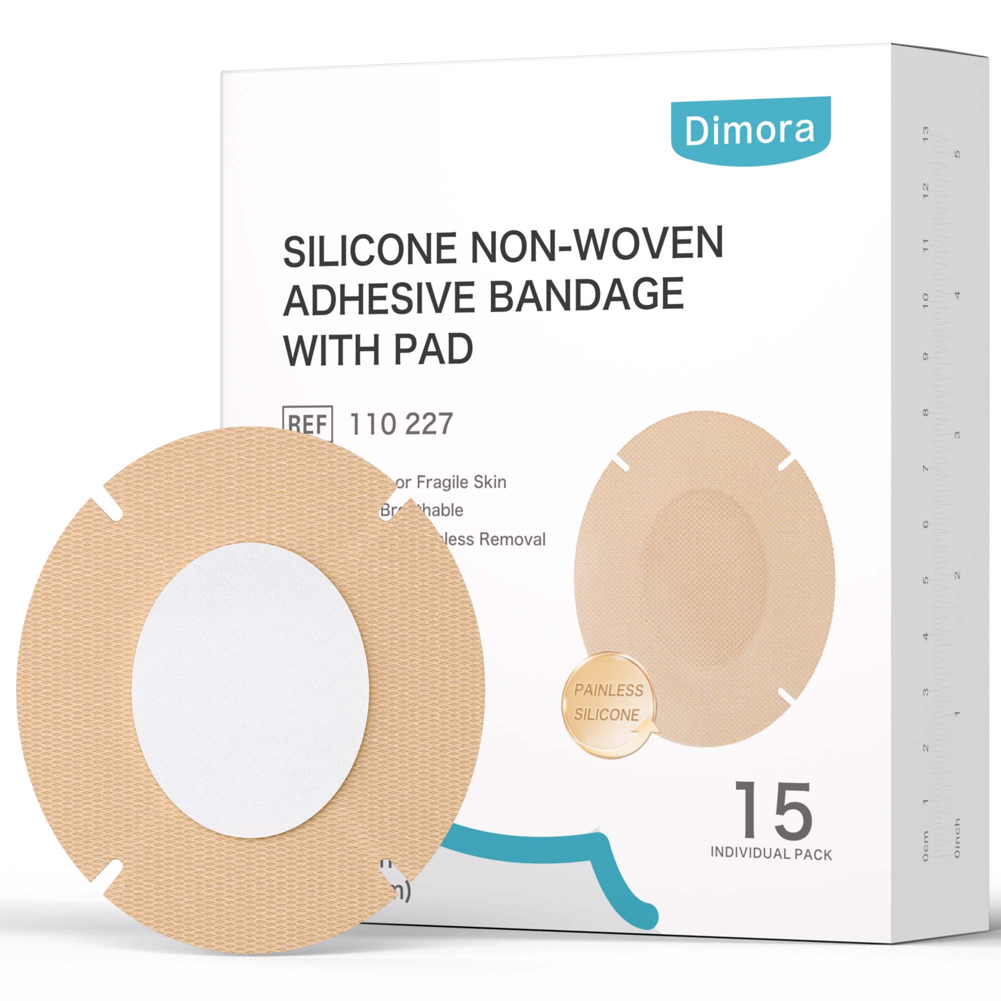 Dimora Silicone Non-Woven Adhesive Bandage with Absorbent Pad, 3" x 4" Large Sterile Dressing, Hypoallergenic Latex-Free Breathable Bandages for Sensitive Skin & Adhesive Allergy, 15 Pack 