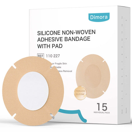 Dimora Silicone Non-Woven Adhesive Bandage with Absorbent Pad, 3" x 4" Large Sterile Dressing, Hypoallergenic Latex-Free Breathable Bandages for Sensitive Skin & Adhesive Allergy, 15 Pack 