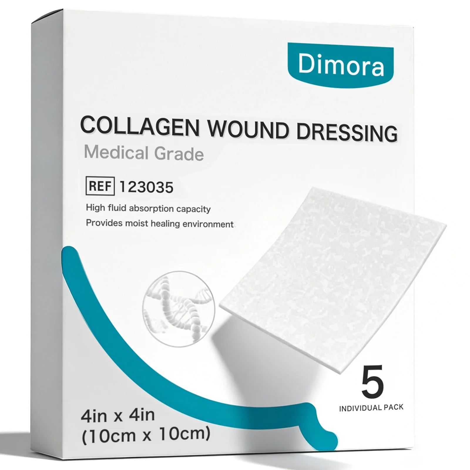 Collagen wound dressing medical grade box with five 4x4 inch pads for advanced wound care