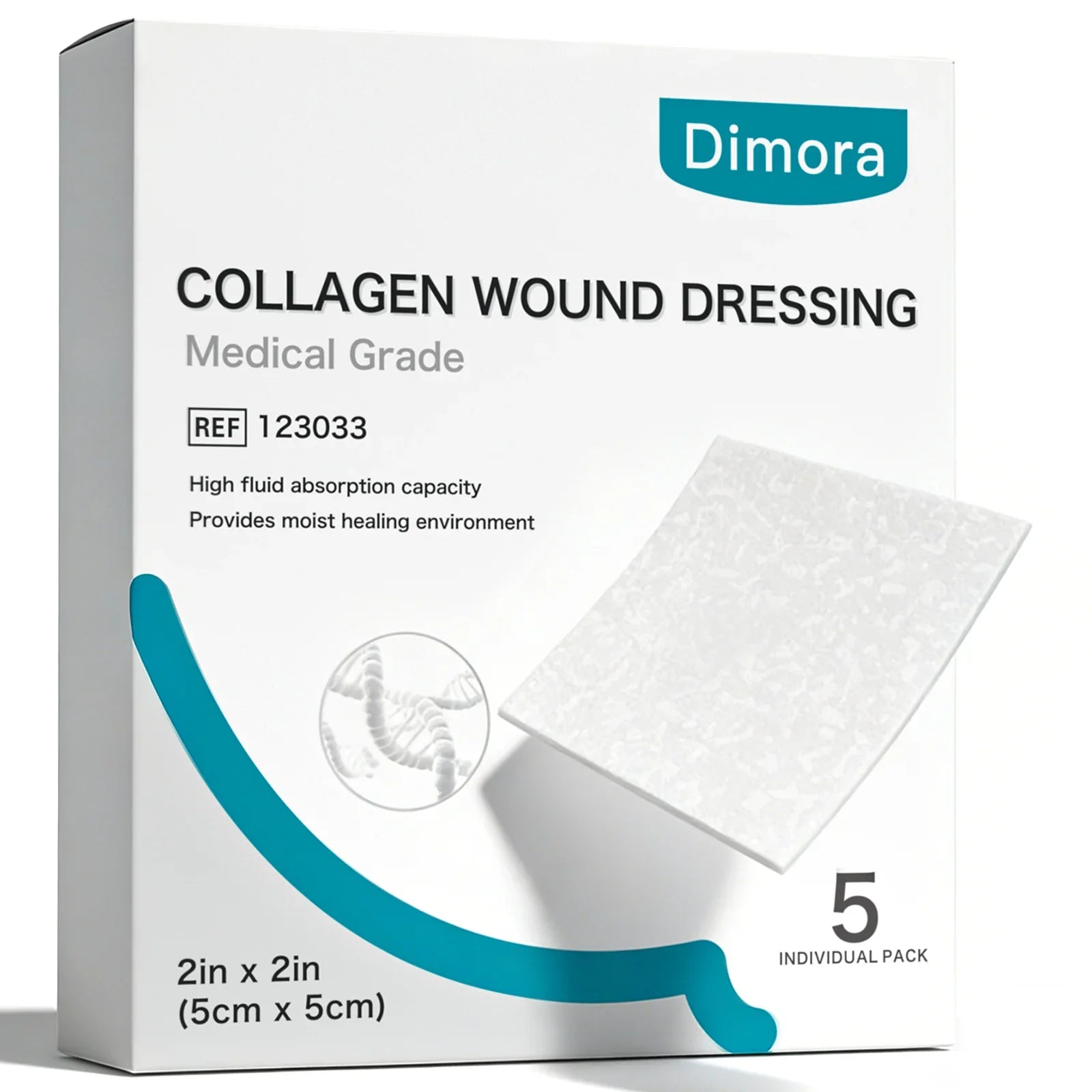 Medical grade collagen wound dressing 2x2in box, 5-pack, for advanced wound care