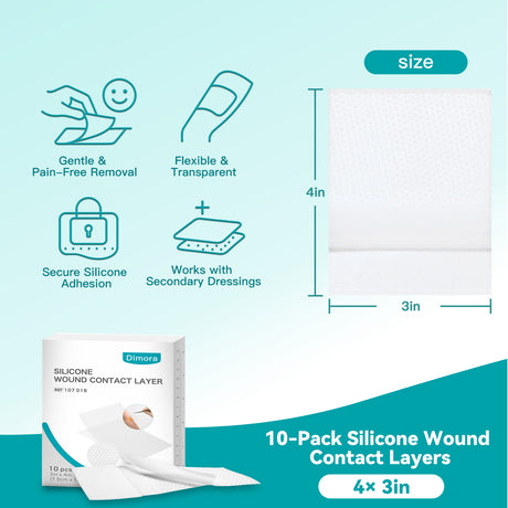 Dimora Silicone Wound Contact Layer, Non-adhering Dressing, Transparent Wound Dressing Pads