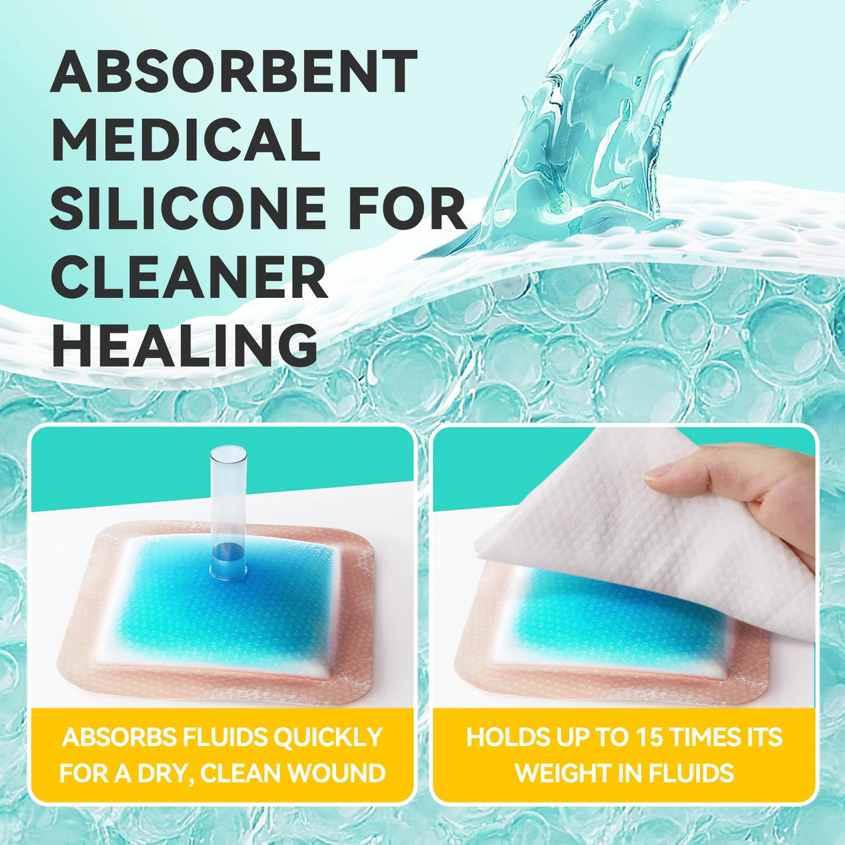 Dimora Silicone Foam Dressing with Border, Waterproof Wound Dressing, Square Breathable Silicone Bandage for Wound, 4"x4" Pack of 5