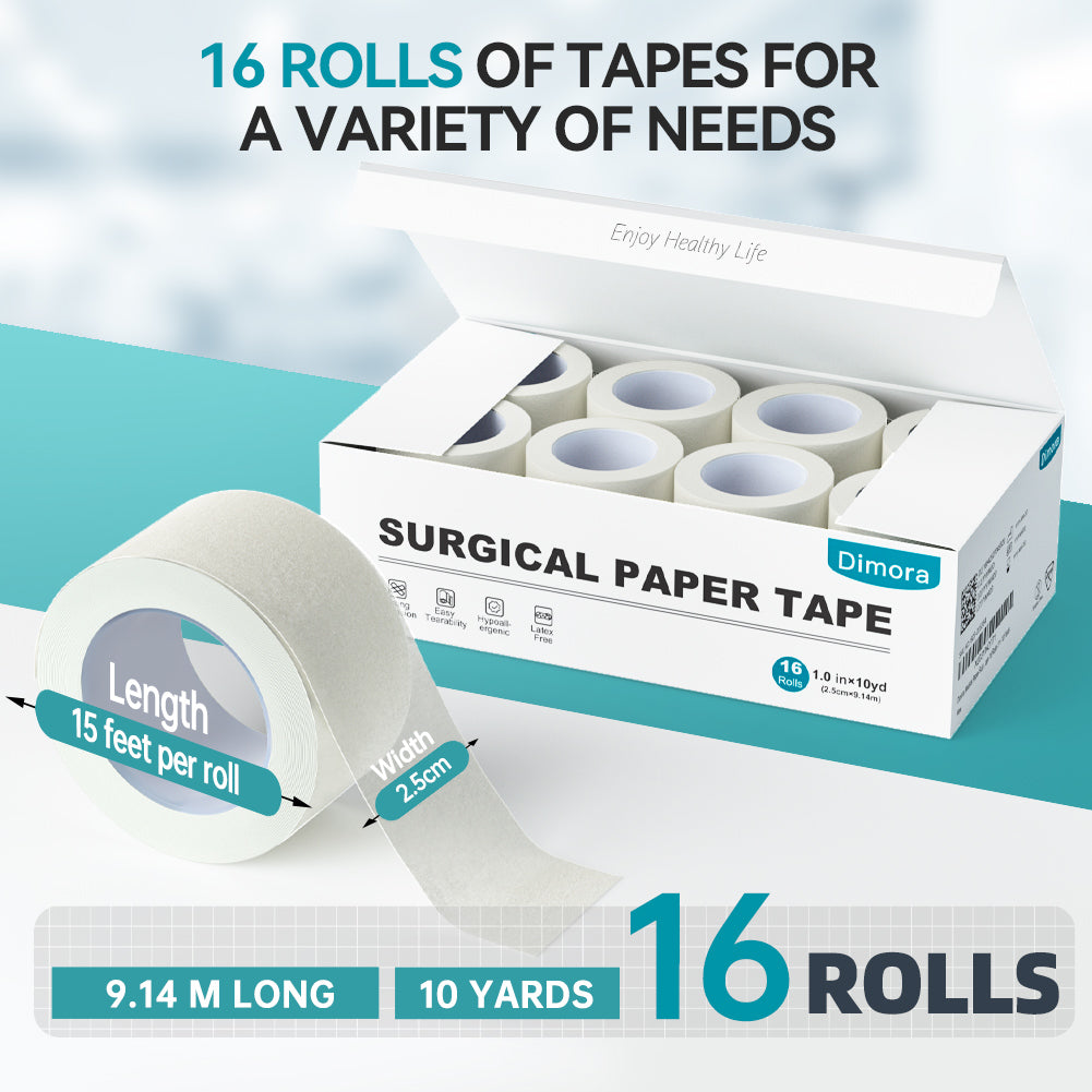 Dimora Paper Medical Tape 16 Rolls- Hypoallergenic White Surgical Tape