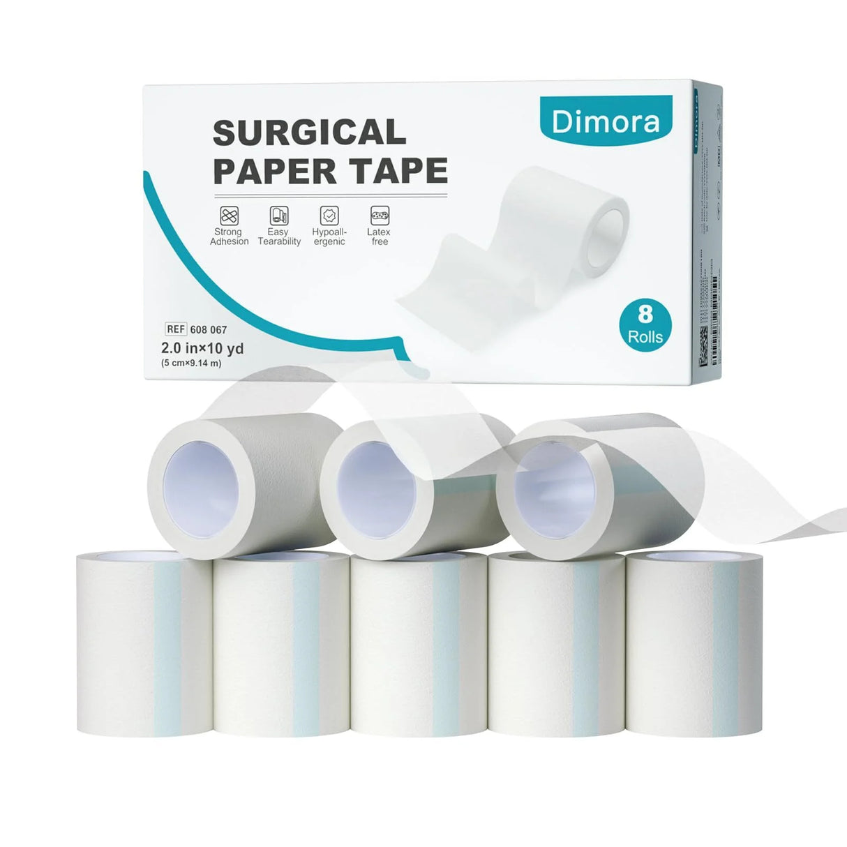Dimora Soft Paper Surgical Tape 8 Rolls- Hypoallergenic Medical Tape for Sensitive Skin, Breathable First Aid Wound Tape with Pain-Free Removal, Secures Dressing and Medical Devices -2" x 10 Yards