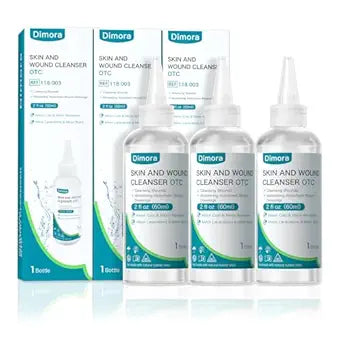 Dimora First Aid Antiseptic Cleanser, OTC Antimicrobial Wound Wash for Cuts, Scrapes & Burns - Skin-Neutral pH Skin Cleanser, 3-Pack Non-Irritating Travel Size Wound Care (6 oz Total)
