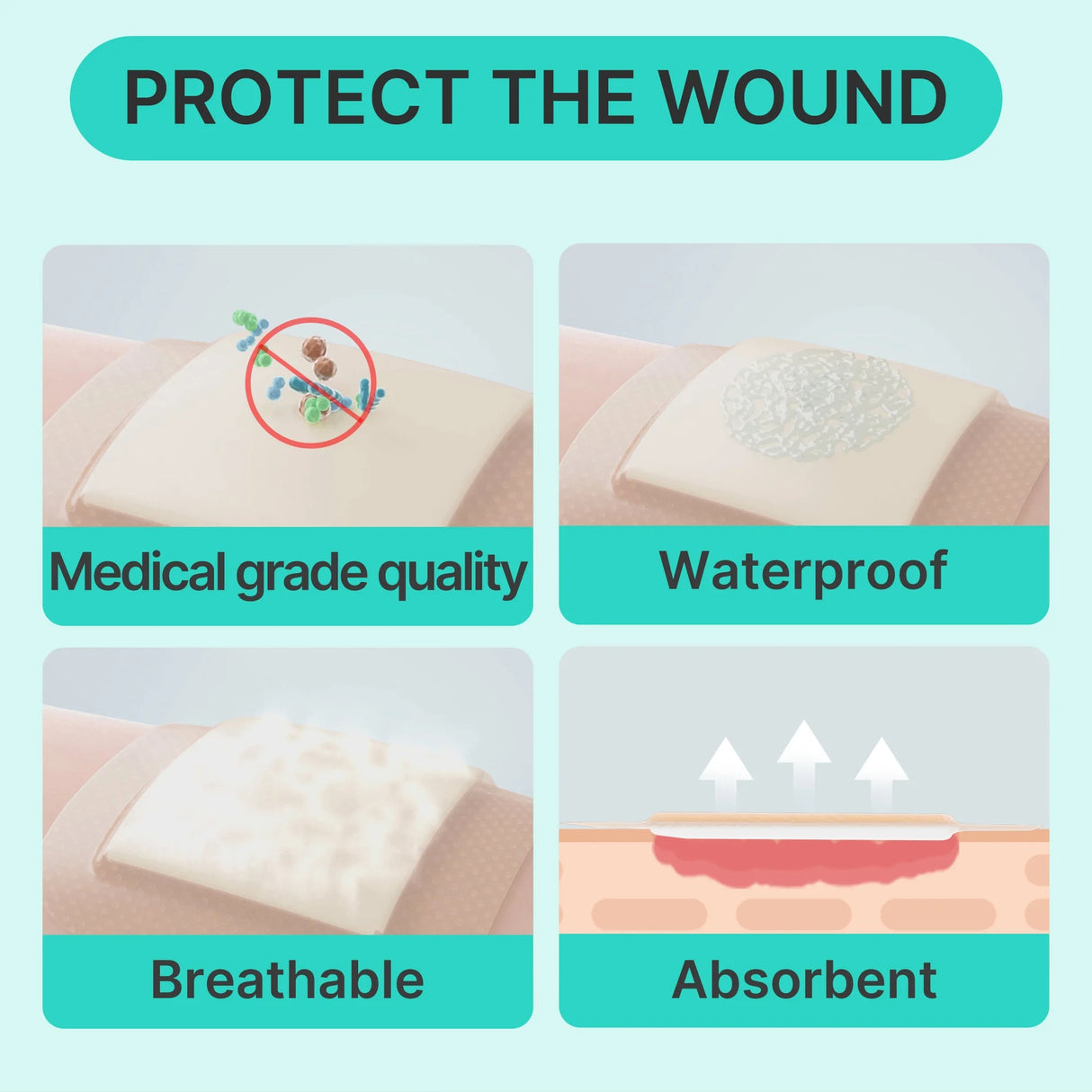 Dimora Silicone Foam Dressing with Border, Waterproof Wound Dressing, Square Breathable Silicone Bandage for Wound, 4"x4" Pack of 5