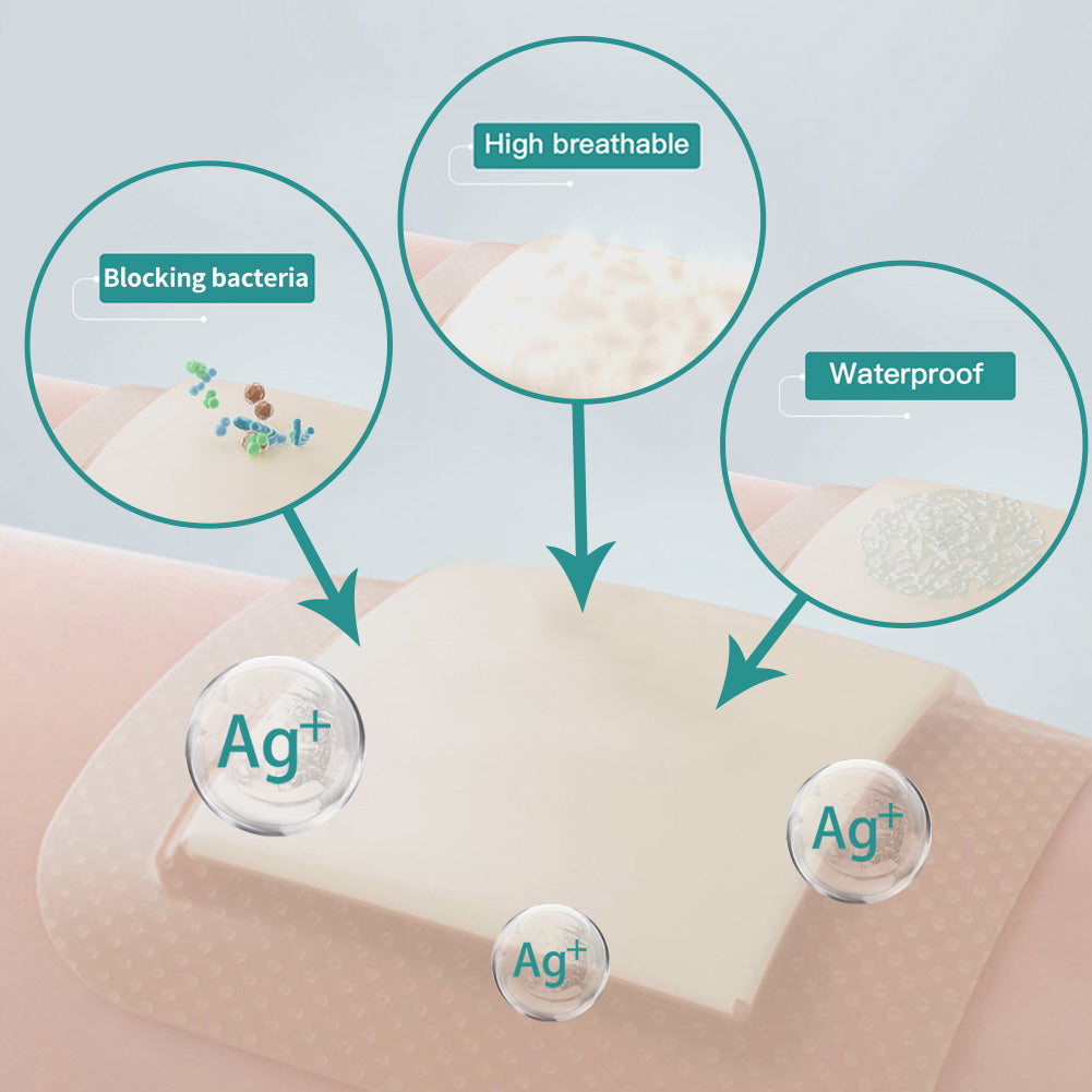 Dimora Silicone Foam Dressing Silver Ag 4"x 8" Adhesive Absorbent Bandage Pads 5 Packs