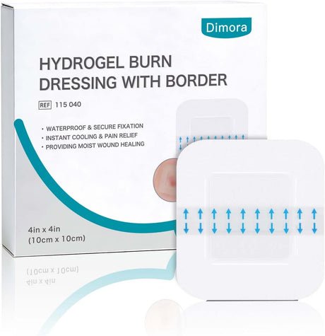 Dimora Hydrogel Burn Dressing 4" x 4" (10 pcs) - Cooling & Moisturizing Burn Relief for Faster Healing