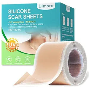 Dimora UPF50+ Silicone Scar Sheets - UV Protection Medical Grade Silicone Scar Tape for C-Section, Surgery, Keloid & Burn Scars - Reusable, Breathable & Flexible (1.6” x 79” Roll)