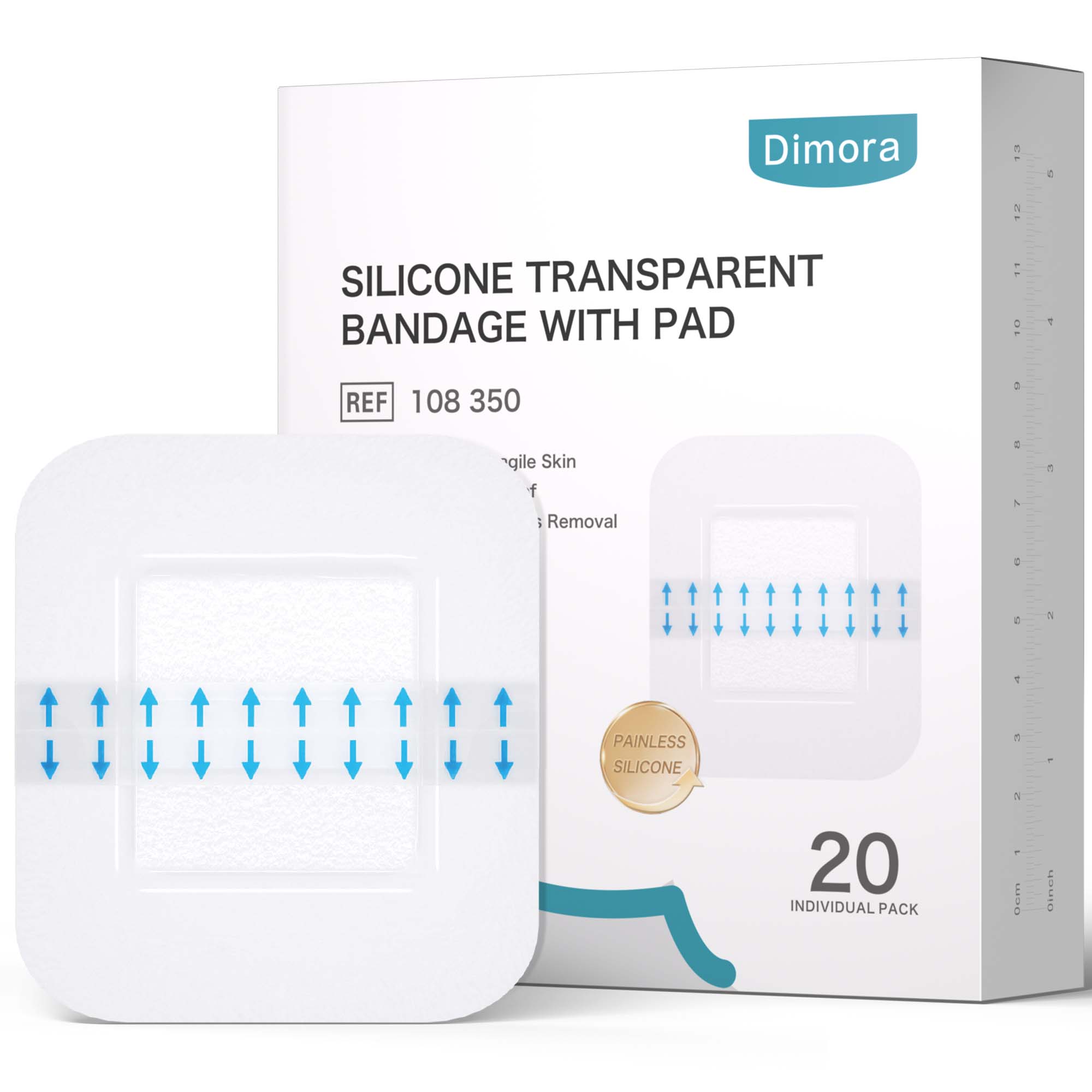 Dimora Silicone Non-Woven Adhesive Bandage with Absorbent Pad, 3" x 4" Large Sterile Dressing, Hypoallergenic Latex-Free Breathable Bandages for Sensitive Skin & Adhesive Allergy, 15 Pack 
