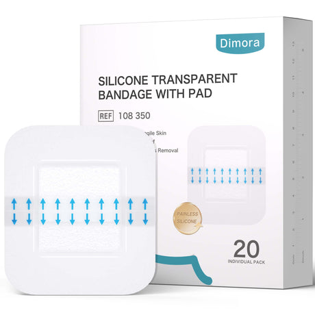Dimora Silicone Non-Woven Adhesive Bandage with Absorbent Pad, 3" x 4" Large Sterile Dressing, Hypoallergenic Latex-Free Breathable Bandages for Sensitive Skin & Adhesive Allergy, 15 Pack 