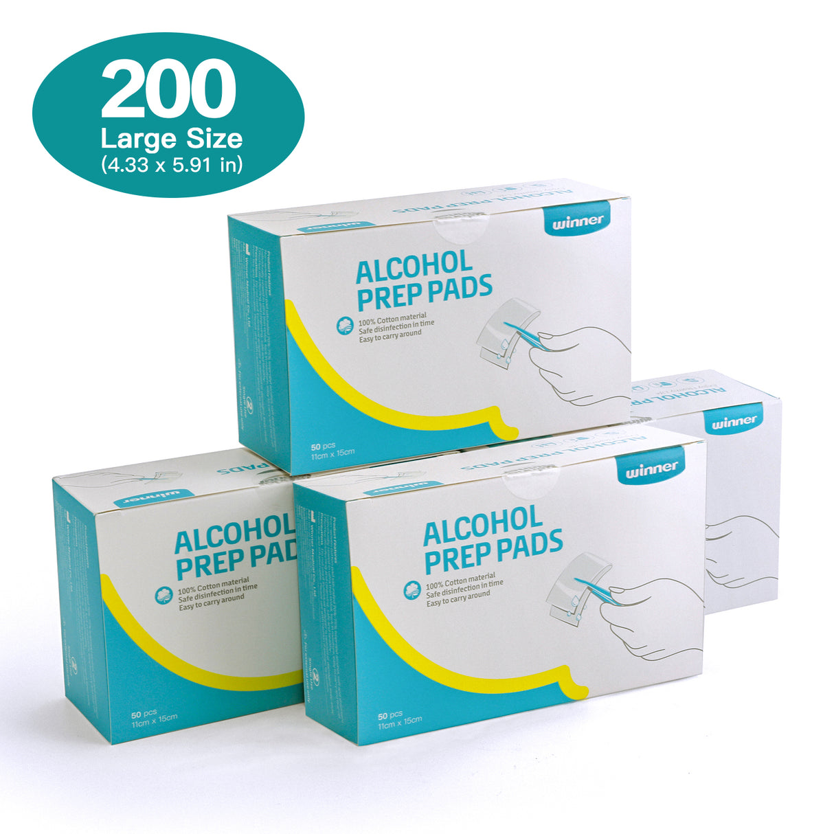 Sterile Alcohol Prep Pads Large Alcohol Rubbing Pad for Skin Alcohol Cleaning Pads for Injecttion Individual wrapped 4-Ply 200 Counts