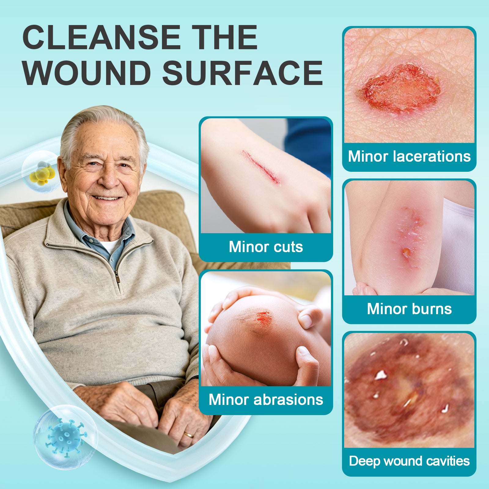 Dimora OTC Skin and Wound Cleanser Kit 10 oz, First Aid Antiseptic Wound Care Rinsing Solution, Moistening Absorbent PHMB Dressings for Cuts,