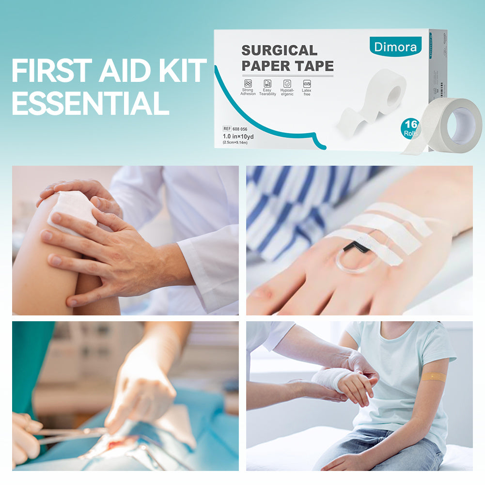 Dimora Paper Medical Tape 16 Rolls- Hypoallergenic White Surgical Tape