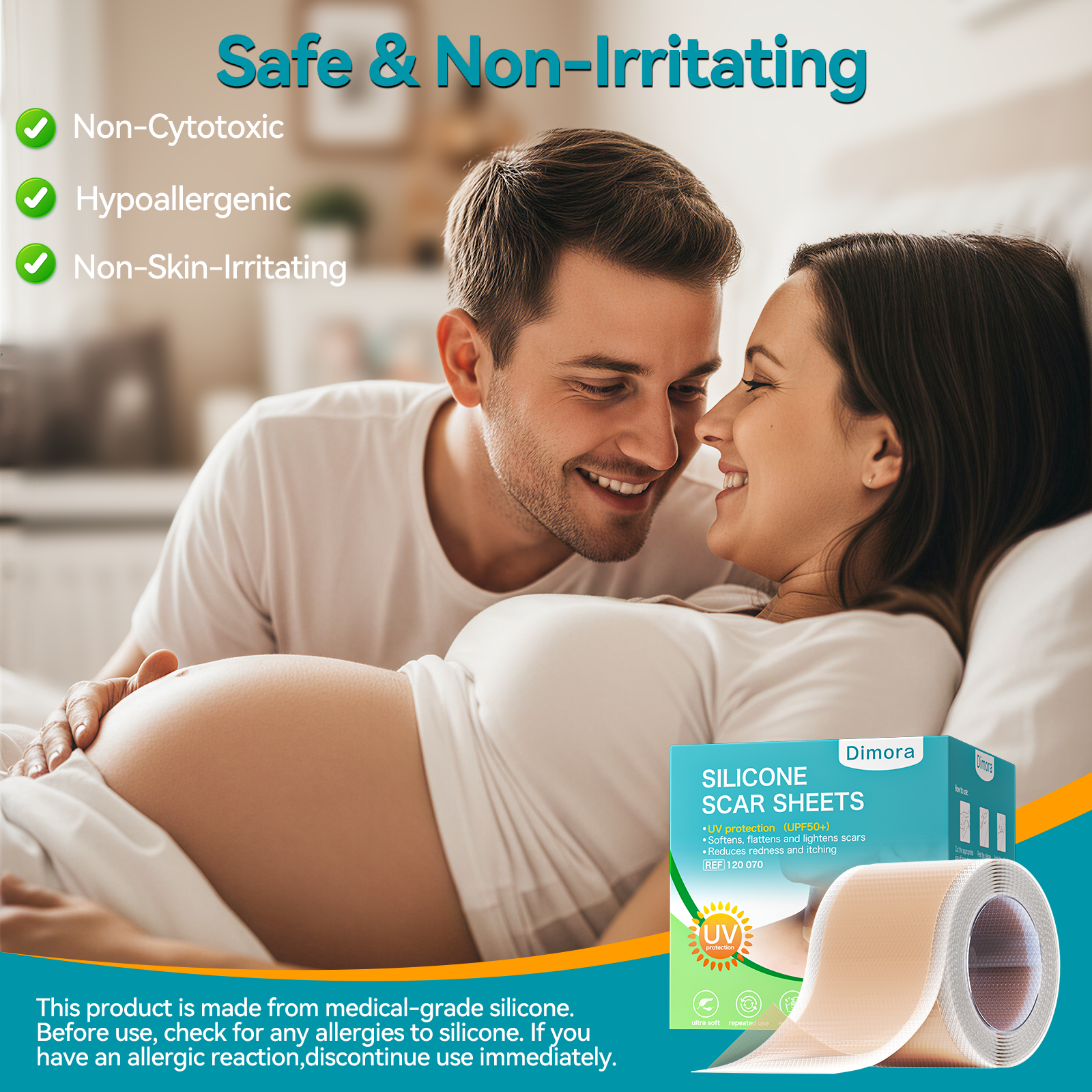 Dimora UPF50+ Silicone Scar Sheets with UV Protection for Surgical, C-Section & Keloid Scars,