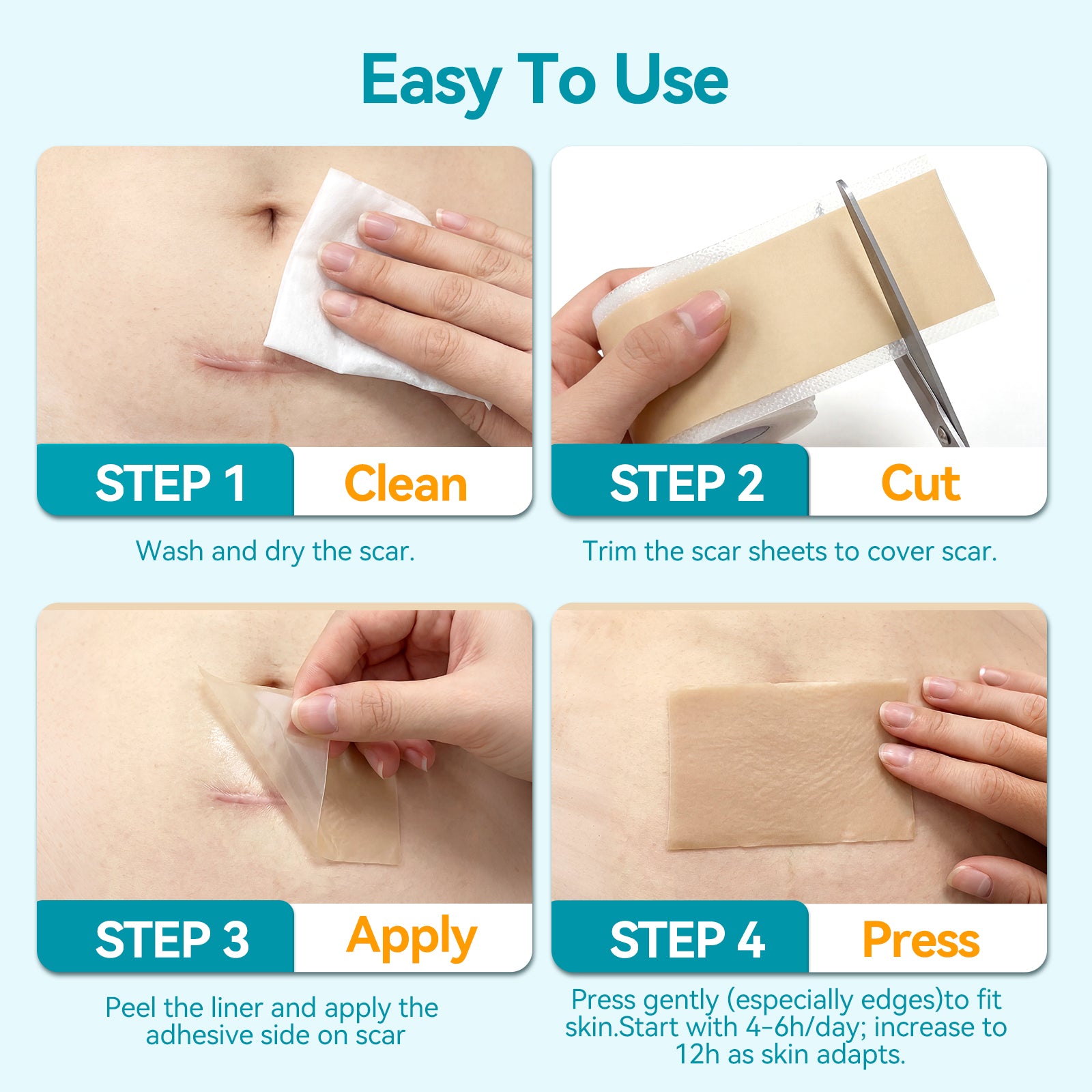 Dimora UPF50+ Silicone Scar Sheets with UV Protection for Surgical, C-Section & Keloid Scars,