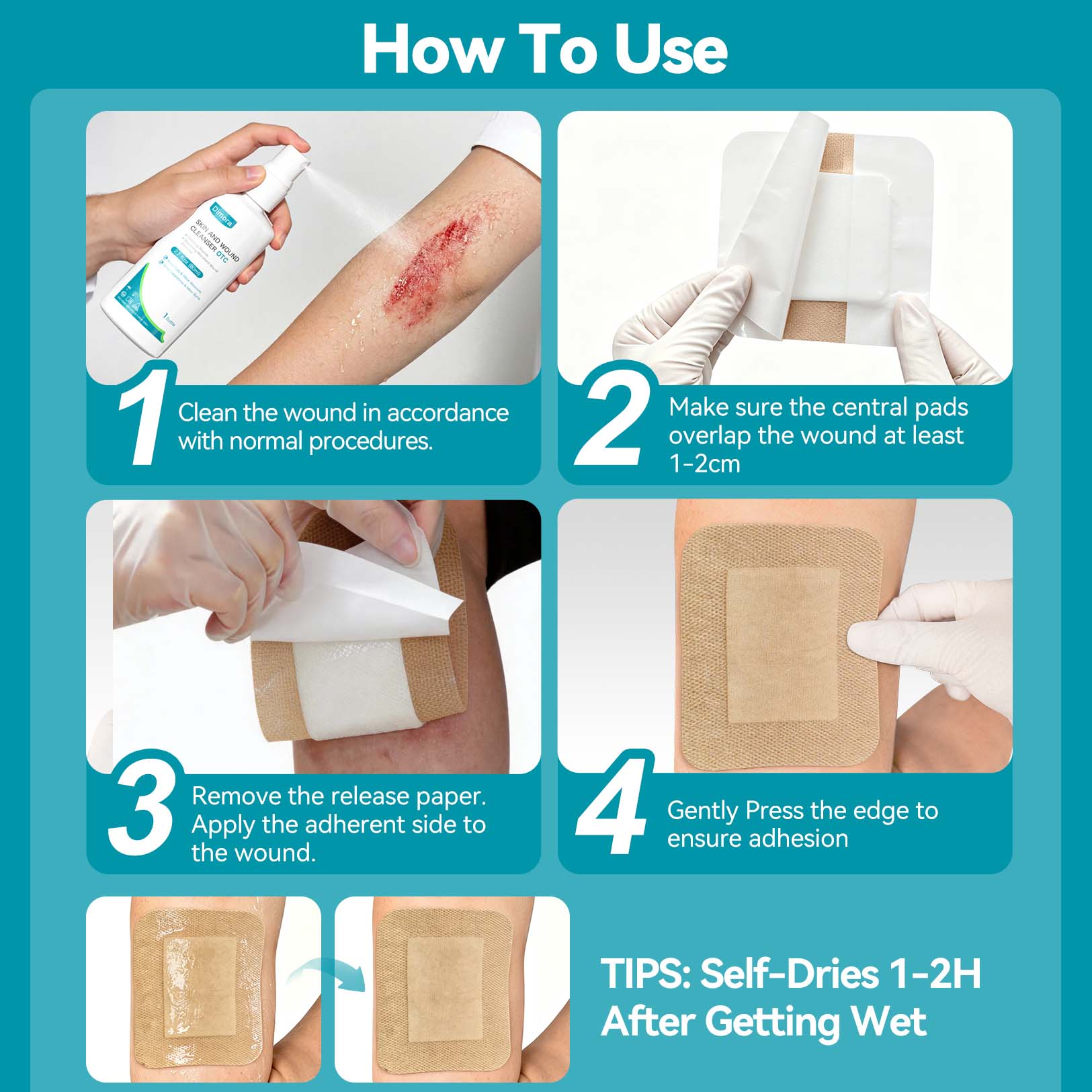 Dimora Silicone Non-Woven Adhesive Bandage with Absorbent Pad, 3" x 4" Large Sterile Dressing, Hypoallergenic Latex-Free Breathable Bandages for Sensitive Skin & Adhesive Allergy, 15 Pack 