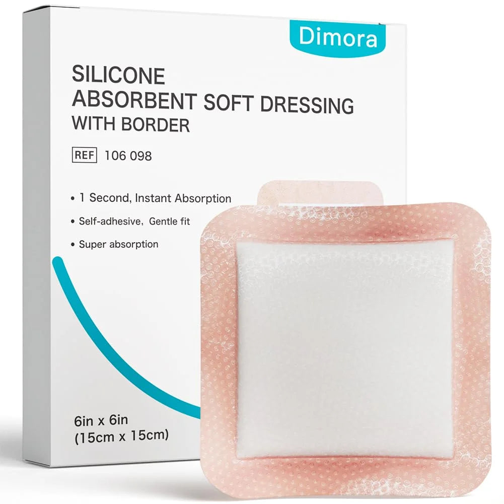 Dimora Super Absorbent Wound Dressing, Gentle Adhesive Bandages, Self-Adhesive Bandages with Ultrasorb Polymer, Heavy Exudate Wound Pad, 6"X 6" 10 Packs
