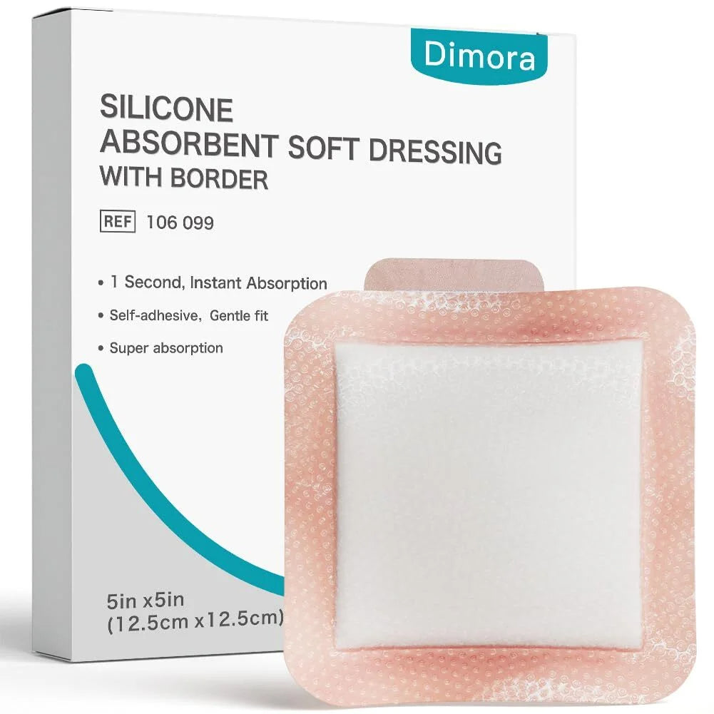 Dimora Super Absorbent Wound Dressing, Gentle Adhesive Bandages, Self-Adhesive Bandages with Ultrasorb Polymer, Heavy Exudate Wound Pad, 5"X 5" 10 Packs