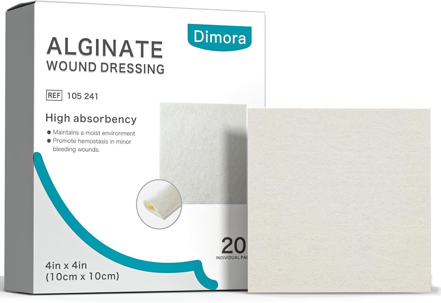 Dimora Calcium Alginate Wound Dressing, 4'' x 4'' Individual Sterile Bandages, Soft and Highly Absorbent Dressing Gauze, Non-Stick Padding