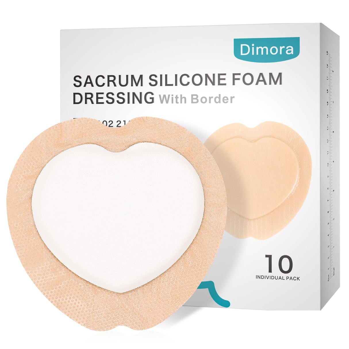 Dimora 10 Pack Wound Dressing Sacrum Foam Bandages Silicone Adhesive Border 7"x7"