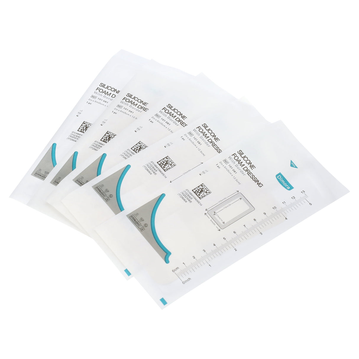 Dimora Silicone Foam Dressing with Border Adhesive Waterproof Wound Dressing 2"x5" Pack of 5 for Wound Care