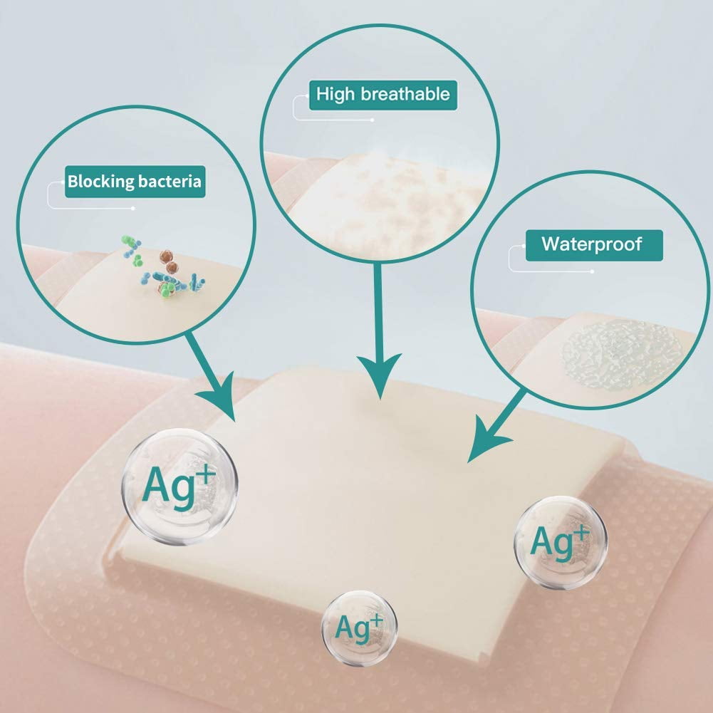 Dimora Silicone Foam Dressing Silver Ag Sterile Wound Bandage with Gentle Silicone Adhesive Border 4"x 4" 5 Packs