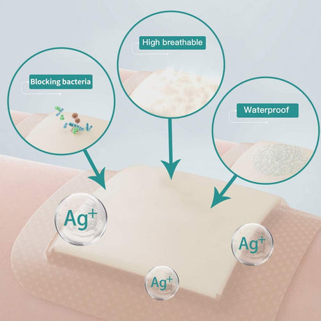Dimora Silicone Foam Dressing Silver Ag Sterile Wound Bandage with Gentle Silicone Adhesive Border 4"x 4" 5 Packs