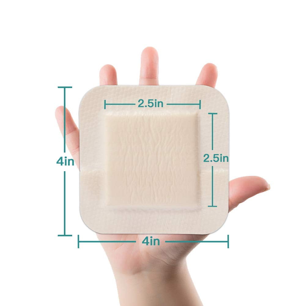 Dimora Silicone Foam Dressing Silver Ag Sterile Wound Bandage with Gentle Silicone Adhesive Border 4"x 4" 5 Packs