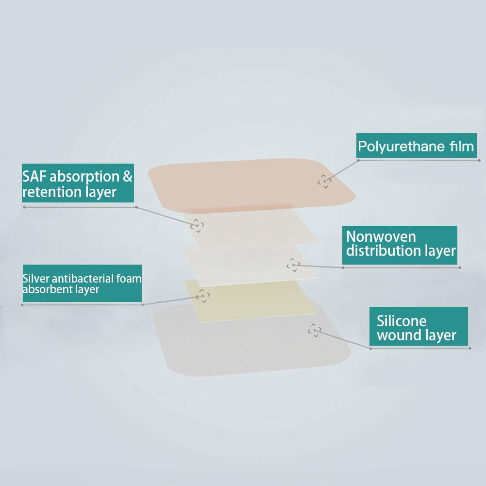 Dimora Silicone Foam Dressing Silver Ag Sterile Wound Bandage with Gentle Silicone Adhesive Border 4"x 4" 5 Packs